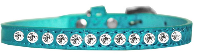 One Row Clear Jewel Croc Dog Collar Turquoise Size 14